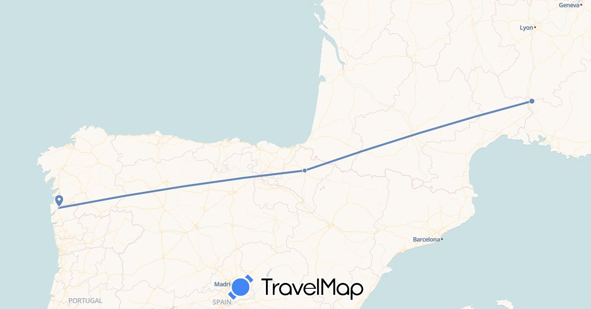TravelMap itinerary: driving, cycling in Spain, France, Portugal (Europe)
